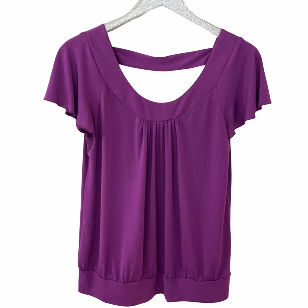 I.N. Studio Magenta Purple Short Sleeve Blouse with Cutout Back